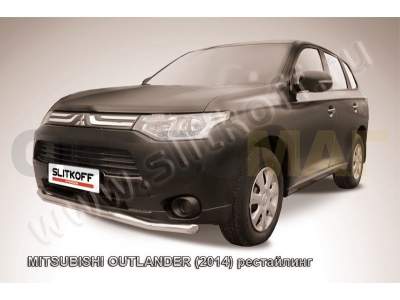 Защита переднего бампера 57 мм волна серебристая Slitkoff для Mitsubishi Outlander 2014-2015
