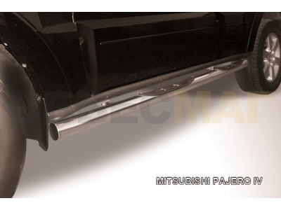 Пороги труба с накладками 76 мм серебристая для Mitsubishi Pajero 4 № MPJ011S