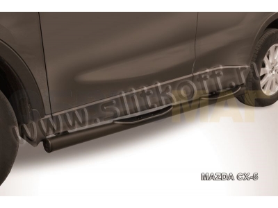 Пороги труба с накладками 76 мм чёрная для Mazda CX-5 № MZCX5-003B