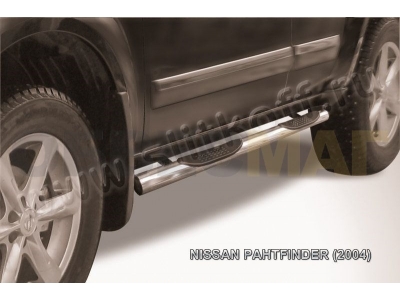 Пороги труба с накладками 76 мм серебристая для Nissan Pathfinder № NIP007S