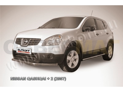 Защита переднего бампера 57 мм длинная Slitkoff для Nissan Qashqai +2 2007-2010