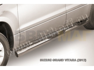 Пороги труба с накладками 76 мм серебристая для Suzuki Grand Vitara № SGV12004S