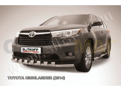 Защита переднего бампера 57 мм с декоративными элементами Slitkoff для Toyota Highlander 2014-2016