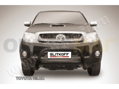 Кенгурятник 76 мм низкий чёрный Slitkoff для Toyota Hilux 2005-2011