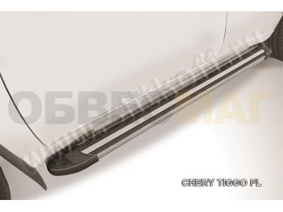 Пороги алюминиевые Slitkoff Luxe Black для Chery Tiggo FL № AL-CTFL03