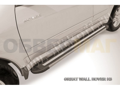 Пороги алюминиевые Slitkoff Luxe Black для Great Wall Hover H5 № AL-GWH5003