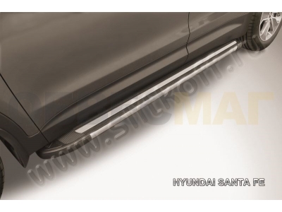 Пороги алюминиевые Slitkoff Luxe Black для Hyundai Santa Fe Grand № AL-HSFG003