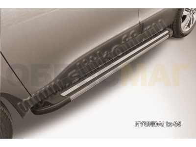 Пороги алюминиевые Slitkoff Luxe Black для Hyundai ix35 № AL-Hix35003