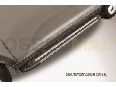 Пороги алюминиевые Slitkoff Luxe Black для Kia Sportage № AL-KSP01003