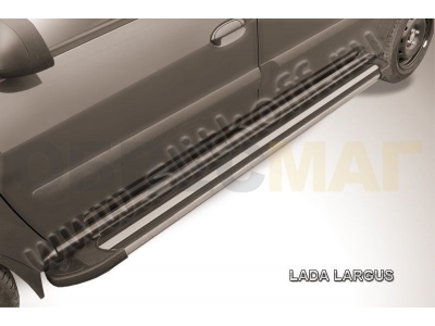 Пороги алюминиевые Slitkoff Luxe Black для Lada Largus № AL-LadLar003