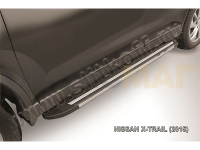 Пороги алюминиевые Slitkoff Luxe Black для Nissan X-Trail № AL-NXT15-03
