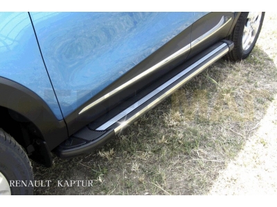Пороги алюминиевые Slitkoff Luxe Black для Renault Kaptur № AL-RK003