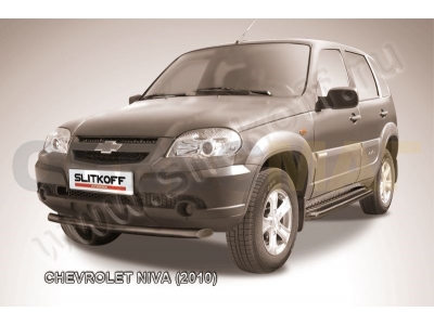 Защита переднего бампера 57 мм чёрная Slitkoff для Chevrolet Niva 2009-2020