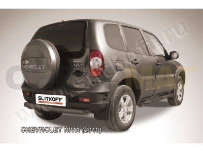 Защита заднего бампера 76 мм радиусная чёрная Slitkoff для Chevrolet Niva 2009-2020