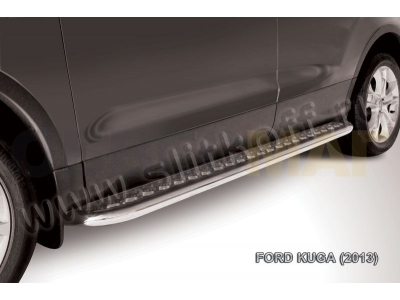 Пороги с площадкой алюминиевый лист 57 мм для Ford Kuga № FKG13-007