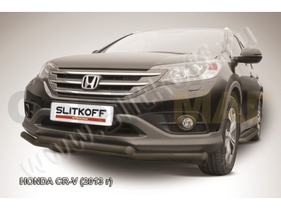 Защита передняя двойная 57-57 мм чёрная Slitkoff для Honda CR-V 2012-2015