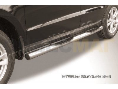 Пороги труба с накладками 76 мм серебристая для Hyundai Santa Fe № HSFN006S