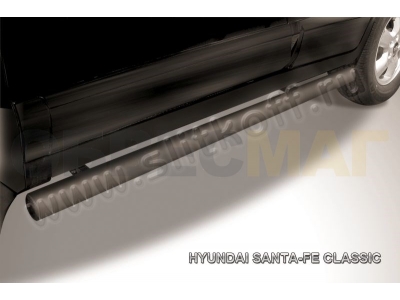 Пороги труба 76 мм чёрная для Hyundai Santa Fe Сlassic № HSFT011B