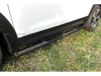 Пороги труба с накладками 76 мм чёрная для Hyundai Tucson № HT4WD15006B