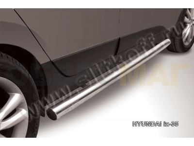 Пороги труба 76 мм серебристая Slitkoff для Hyundai ix35 2010-2015