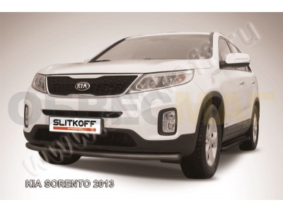 Защита переднего бампера 57 мм радиусная чёрная Slitkoff для Kia Sorento 2012-2015