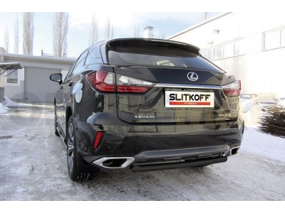 Защита заднего бампера 57 мм короткая чёрная Slitkoff для Lexus RX-350 2015-2021