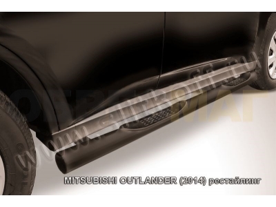 Пороги труба с накладками 76 мм чёрная для Mitsubishi Outlander № MOUT14-005B