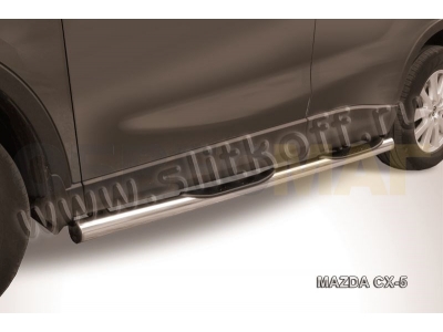 Пороги труба с накладками 76 мм серебристая для Mazda CX-5 № MZCX5-003S
