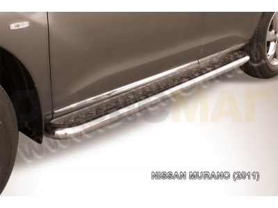 Пороги с площадкой алюминиевый лист 57 мм Slitkoff для Nissan Murano 2010-2016