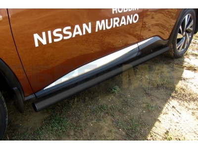 Пороги труба 76 мм чёрная для Nissan Murano № NIM16005B