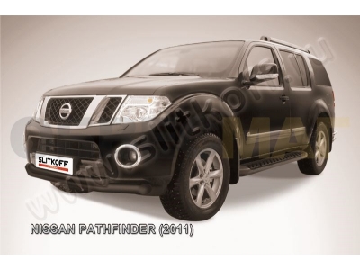 Защита передняя двойная 76-57 мм чёрная Slitkoff для Nissan Pathfinder 2010-2014