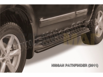 Защита штатных порогов 42 мм чёрная Slitkoff для Nissan Pathfinder 2010-2014