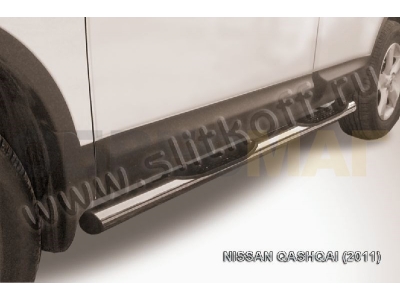 Пороги труба с накладками 76 мм серебристая для Nissan Qashqai № NIQ11-005S