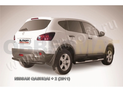 Защита заднего бампера 57 мм чёрная Slitkoff для Nissan Qashqai +2 2010-2014