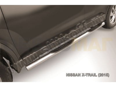 Пороги труба с накладками 76 мм серебристая для Nissan X-Trail № NXT15-006S