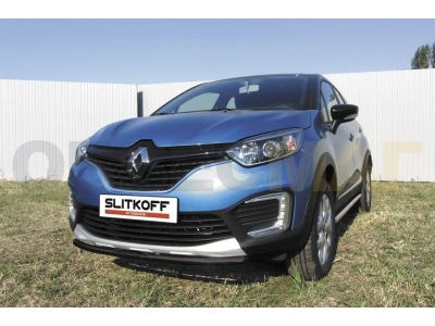 Защита переднего бампера 42 мм чёрная Slitkoff для Renault Kaptur 2WD 2016-2021