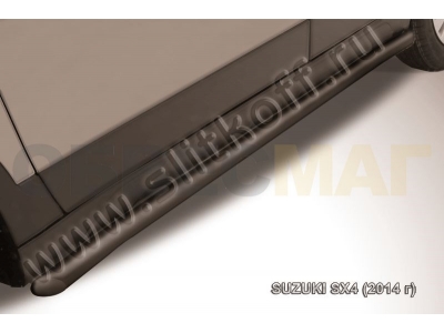 Пороги труба 57 мм с гибами чёрная Slitkoff для Suzuki SX4 2013-2021