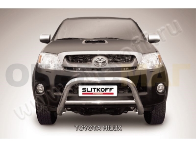 Кенгурятник 76 мм низкий серебристый Slitkoff для Toyota Hilux 2005-2011