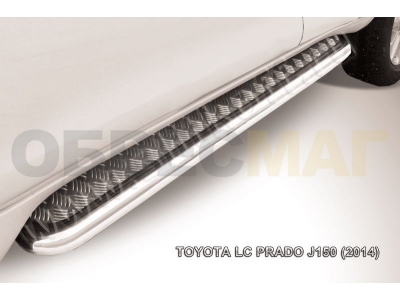 Пороги с площадкой алюминиевый лист 76 мм усиленные Slitkoff для Toyota Land Cruiser Prado 150 2013-2017