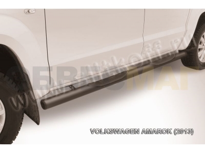 Пороги труба с накладками 76 мм чёрная для Volkswagen Amarok № VWAM13-008B