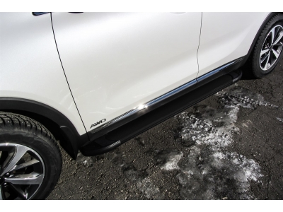 Пороги алюминиевые Slitkoff Optima Black для Kia Sorento Prime № AL-KS1701