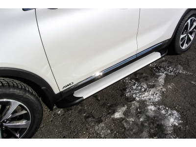 Пороги алюминиевые Slitkoff Optima Silver для Kia Sorento Prime № AL-KS1702