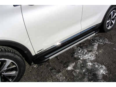 Пороги алюминиевые Slitkoff Luxe Black для Kia Sorento Prime № AL-KS1703