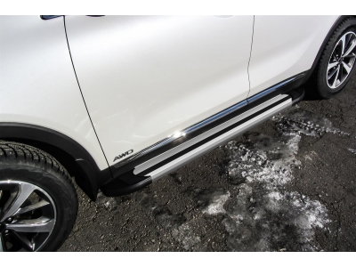 Пороги алюминиевые Slitkoff Luxe Silver для Kia Sorento Prime № AL-KS1704