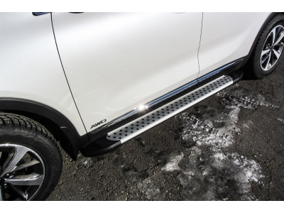 Пороги алюминиевые Slitkoff Standart Silver для Kia Sorento Prime № AL-KS1705