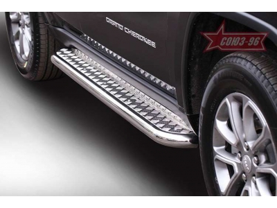 Пороги с площадкой алюминиевый лист 60 мм Союз96 для Jeep Grand Cherokee 2013-2021