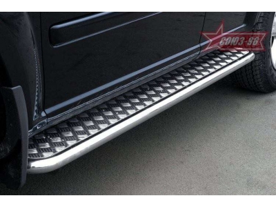 Пороги с площадкой алюминиевый лист 42 мм Союз96 для Nissan X-Trail 2001-2007