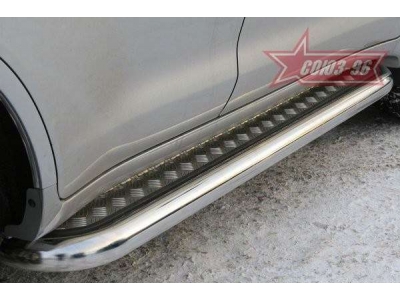 Пороги с площадкой алюминиевый лист 76 мм Союз96 для Toyota Land Cruiser 200 2007-2011