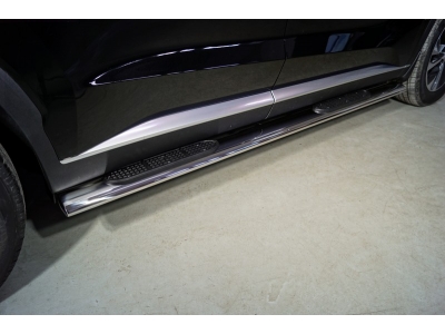 Пороги овальные с накладками 120х60 мм для Hyundai Palisade № HYUNPAL21-07