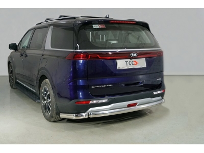 Защита заднего бампера овальная 75х42 мм ТСС для Kia Carnival 2020-2021